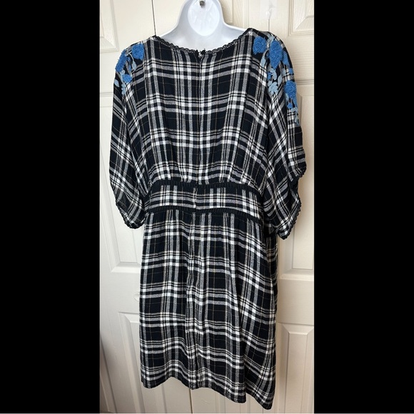 ANTHROPOLOGIE A+ Sarah Tunic Dress Black White Plaid Blue Floral Embroidered - Picture 10 of 15